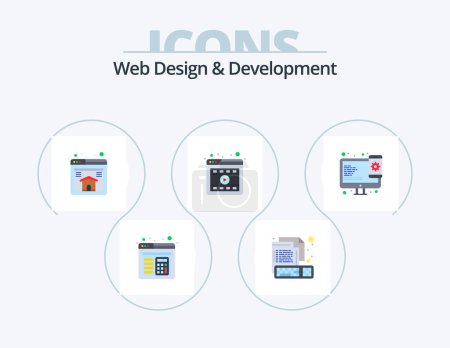 Téléchargez les illustrations : Web Design And Development Flat Icon Pack 5 Icon Design. web. design. home. online. player - en licence libre de droit