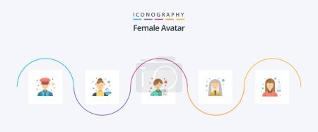 Téléchargez les illustrations : Female Avatar Flat 5 Icon Pack Including mother superior. church. kitchen. female. asian - en licence libre de droit