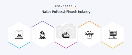 Illustration for Naked Politics And Fintech Industry 25 Line icon pack including car. advantage. peace. money. election - Royalty Free Image