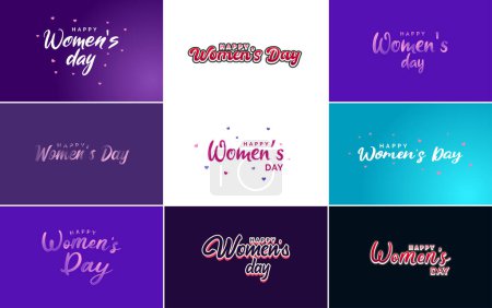 Ilustración de Set of Happy Woman's Day handwritten lettering. suitable for use in greeting or invitation cards. festive tags. and posters modern calligraphy collection on a white background - Imagen libre de derechos