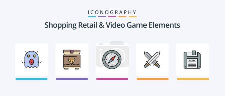 Téléchargez les illustrations : Shoping Retail And Video Game Elements Line Filled 5 Icon Pack Including . shopping. shop. money. box. Creative Icons Design - en licence libre de droit
