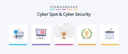 Ilustración de Cyber Spot And Cyber Security Flat 5 Icon Pack Including login. fraud. computer. victory. prize. Creative Icons Design - Imagen libre de derechos