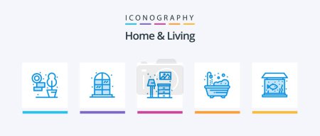 Ilustración de Home And Living Blue 5 Icon Pack Including . fish. furniture. living. shower. Creative Icons Design - Imagen libre de derechos