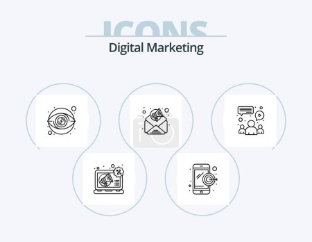 Illustration for Digital Marketing Line Icon Pack 5 Icon Design. medal. money. business. visibility. eye - Royalty Free Image