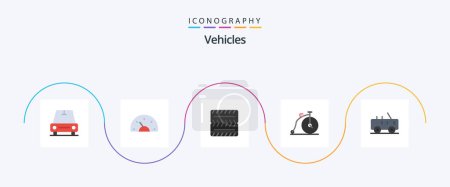 Téléchargez les illustrations : Vehicles Flat 5 Icon Pack Including . jeep. wheel. hummer. transportation - en licence libre de droit