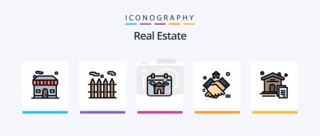 Ilustración de Real Estate Line Filled 5 Icon Pack Including pen. document . blueprint . key. Creative Icons Design - Imagen libre de derechos