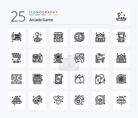 Téléchargez les illustrations : Arcade 25 Line icon pack including game. high score. ticket office. game. coin - en licence libre de droit