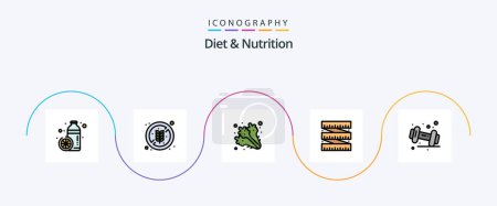 Illustration for Diet And Nutrition Line Filled Flat 5 Icon Pack Including dumbbell. waist. rice. measurement. vegetables - Royalty Free Image