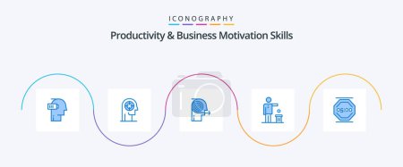 Téléchargez les illustrations : Productivity And Business Motivation Skills Blue 5 Icon Pack Including ideas. bad. head. focusing. effort - en licence libre de droit
