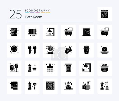 Téléchargez les illustrations : Bath Room 25 Solid Glyph icon pack including shower. cleaning. shower. bathroom. shower - en licence libre de droit
