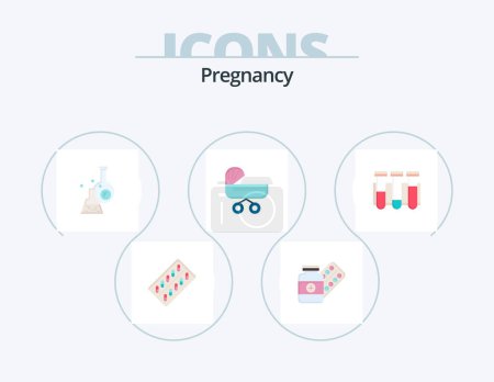 Téléchargez les illustrations : Pregnancy Flat Icon Pack 5 Icon Design. scientific. test. capsule. lab. - en licence libre de droit