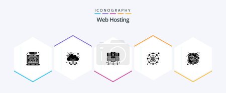 Illustration for Web Hosting 25 Glyph icon pack including seo. firewall. web. network. connection - Royalty Free Image