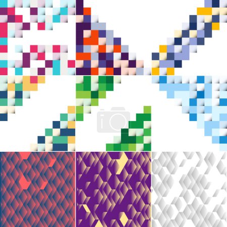 Téléchargez les illustrations : Seamless pattern of colorful blocks with a shadow effect and a gradient color scheme EPS10 vector format - en licence libre de droit