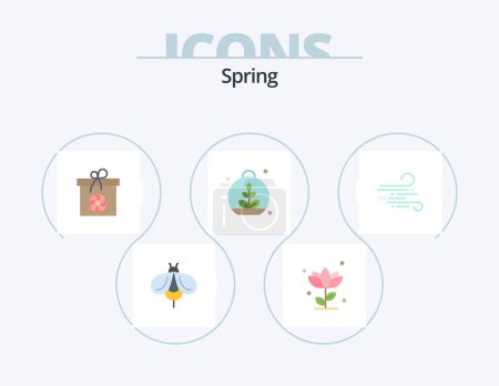 Illustration for Spring Flat Icon Pack 5 Icon Design. blow. plant. rose. leaf. spring - Royalty Free Image