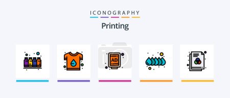 Illustration for Printing Line Filled 5 Icon Pack Including print. doc. colors. computer sheet. paint. Creative Icons Design - Royalty Free Image