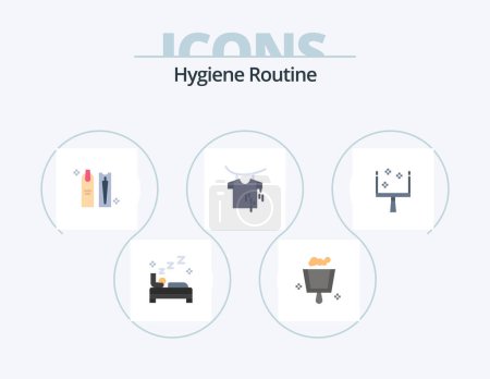 Téléchargez les illustrations : Hygiene Routine Flat Icon Pack 5 Icon Design. . . makeup. sweep. broom - en licence libre de droit