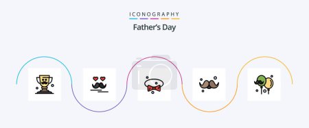 Téléchargez les illustrations : Fathers Day Line Filled Flat 5 Icon Pack Including balloon. fathers day. bow. father. accessories - en licence libre de droit
