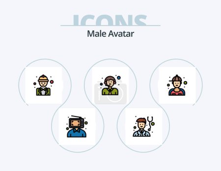 Téléchargez les illustrations : Male Avatar Line Filled Icon Pack 5 Icon Design. office. business. worker. repairman. handyman - en licence libre de droit