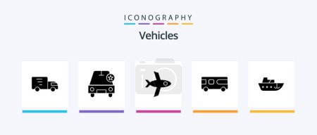 Téléchargez les illustrations : Vehicles Glyph 5 Icon Pack Including yacht. speed. flight. boat. van. Creative Icons Design - en licence libre de droit