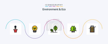 Téléchargez les illustrations : Environment And Eco Line Filled Flat 5 Icon Pack Including green. eco. light. christmas. leaf - en licence libre de droit