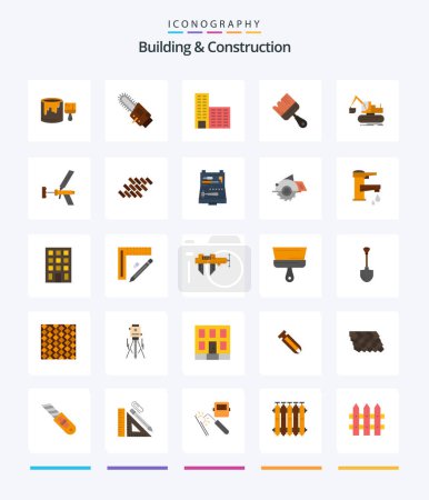 Illustration for Creative Building And Construction 25 Flat icon pack  Such As lift. crane. architecture. paint. building - Royalty Free Image