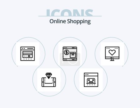 Illustration for Online Shopping Line Icon Pack 5 Icon Design. money. bank. online. atm. shop - Royalty Free Image