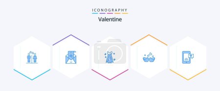 Illustration for Valentine 25 Blue icon pack including mobile. couple. wedding card. love birds. wedding - Royalty Free Image