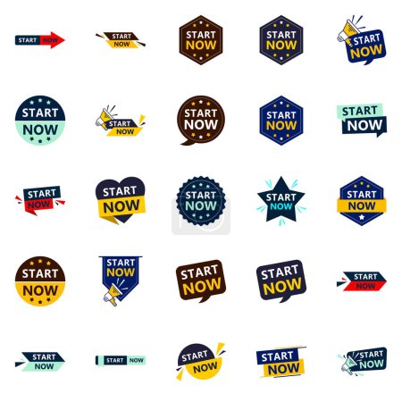 Téléchargez les illustrations : 25 High quality Typographic Designs for a professional call to action Start Now - en licence libre de droit
