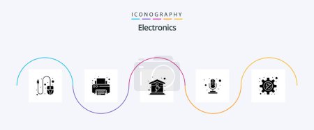 Illustration for Electronics Glyph 5 Icon Pack Including . gear. home. energy. microphone - Royalty Free Image