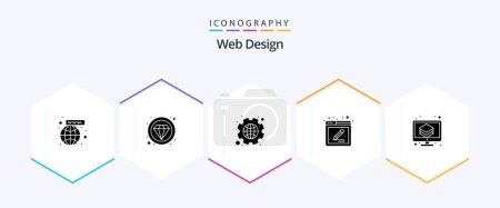 Téléchargez les illustrations : Web Design 25 Glyph icon pack including layer. design. globe. creative. tools - en licence libre de droit