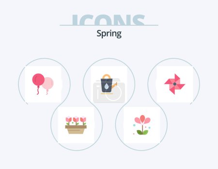Illustration for Spring Flat Icon Pack 5 Icon Design. windmill. spring. baloons. water. bathroom - Royalty Free Image