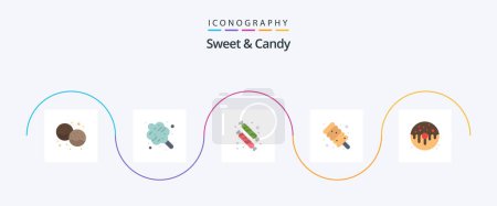 Téléchargez les illustrations : Sweet And Candy Flat 5 Icon Pack Including donut. sweet. sweets. marshmallow. food - en licence libre de droit