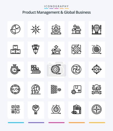 Téléchargez les illustrations : Creative Product Managment And Global Business 25 OutLine icon pack  Such As product. method. focus. -management. delegating - en licence libre de droit