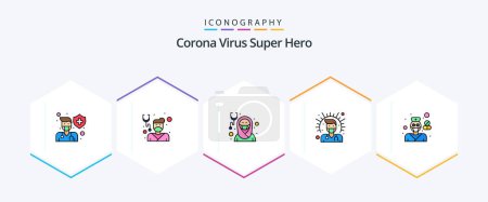 Téléchargez les illustrations : Corona Virus Super Hero 25 FilledLine icon pack including male. doctor. care. health. muslim - en licence libre de droit