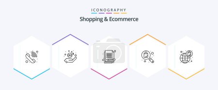 Illustration for Shopping and Ecommerce 25 Line icon pack including global. shopping. item list. search. track list - Royalty Free Image