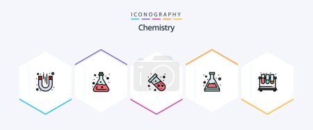 Téléchargez les illustrations : Chemistry 25 FilledLine icon pack including chemistry. chemistry. lab. beaker. atom - en licence libre de droit