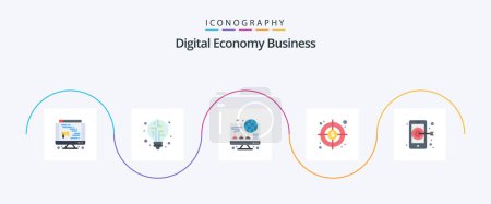 Téléchargez les illustrations : Digital Economy Business Flat 5 Icon Pack Including . business. smartphone. digital - en licence libre de droit