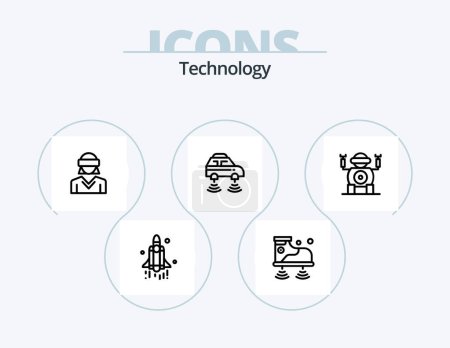 Téléchargez les illustrations : Technology Line Icon Pack 5 Icon Design. computer. time. car. man. wifi - en licence libre de droit