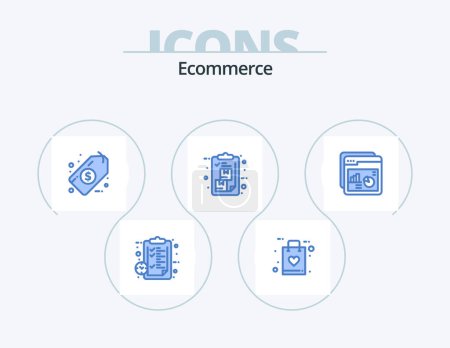 Illustration for Ecommerce Blue Icon Pack 5 Icon Design. analysis. list. faq. delivery. box - Royalty Free Image