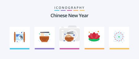 Illustration for Chinese New Year Flat 5 Icon Pack Including holiday. lotus. china. flower. chinese. Creative Icons Design - Royalty Free Image
