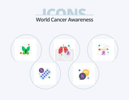 Illustration for World Cancer Awareness Flat Icon Pack 5 Icon Design. smoking. cigarette. bug. symptom. lung - Royalty Free Image