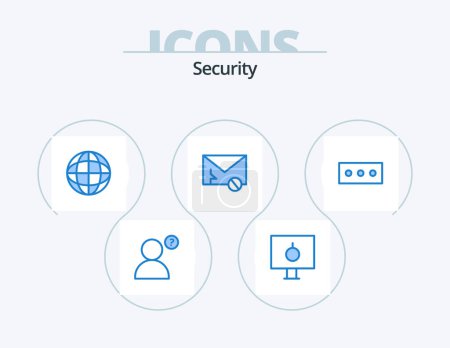 Téléchargez les illustrations : Security Blue Icon Pack 5 Icon Design. . password. internet. spam. message - en licence libre de droit