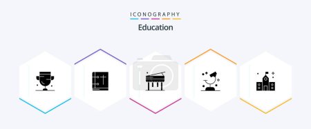 Illustration for Education 25 Glyph icon pack including science. microscope. holy book. laboratory. piano - Royalty Free Image