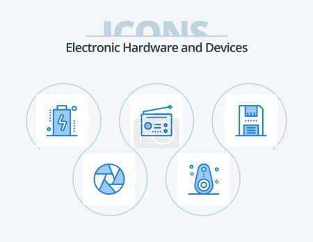 Ilustración de Devices Blue Icon Pack 5 Icon Design. disc. technology. battery. radio. devices - Imagen libre de derechos