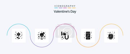 Téléchargez les illustrations : Valentines Day Glyph 5 Icon Pack Including tea. coffee. heart lettering. mobile. dating - en licence libre de droit