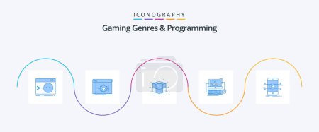 Téléchargez les illustrations : Gaming Genres And Programming Blue 5 Icon Pack Including error. computer. developer. cube. puzzle - en licence libre de droit