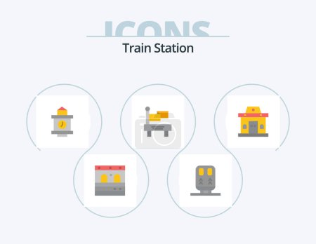 Ilustración de Train Station Flat Icon Pack 5 Icon Design. . ticket. time. office. transportation - Imagen libre de derechos