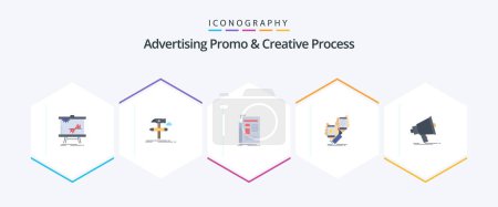 Illustration for Advertising Promo And Creative Process 25 Flat icon pack including package. awareness. tool. newspaper. news - Royalty Free Image