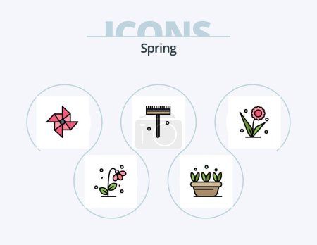 Ilustración de Spring Line Filled Icon Pack 5 Icon Design. grass. hat. flower. fashion. spring - Imagen libre de derechos