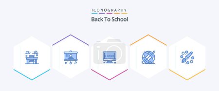 Illustration for Back To School 25 Blue icon pack including drawing. school. education. online. world globe - Royalty Free Image